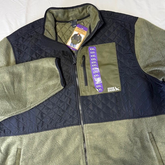 Eddie Bauer Other - NWT Eddie Bauer Mixed Media Fleece Jacket Mens 2XL Green Black Full Zip Pockets